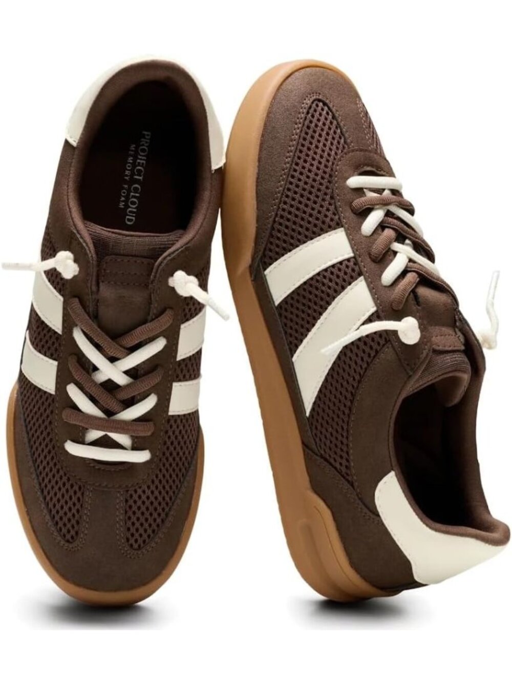 Women's Dark Brown Memory Foam Insole Stretch Laces Fashion Sneakers Shoes